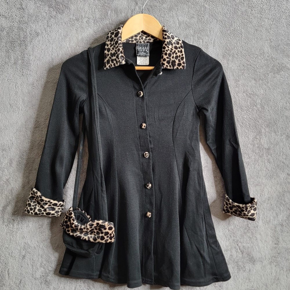 Vintage Black Button-Down Kids’ Dress with Leopard Accents – Phoebe Style bag